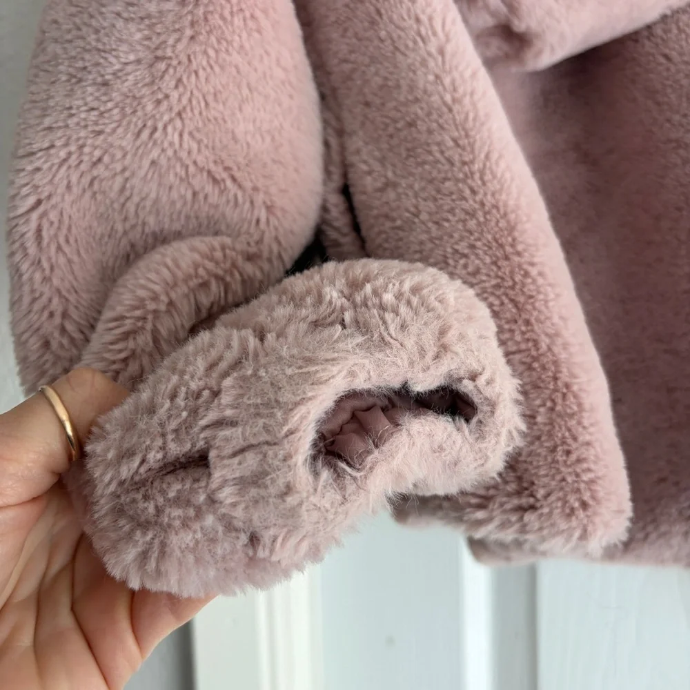 Old Navy Girls' 6-7Y Plush Faux Fur Hooded Jacket - Dusty Rose